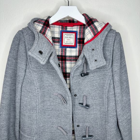 Old Navy Wool Blend Toggle Button Grey Long Hooded Winter Jacket Coat Medium - Picture 3 of 13